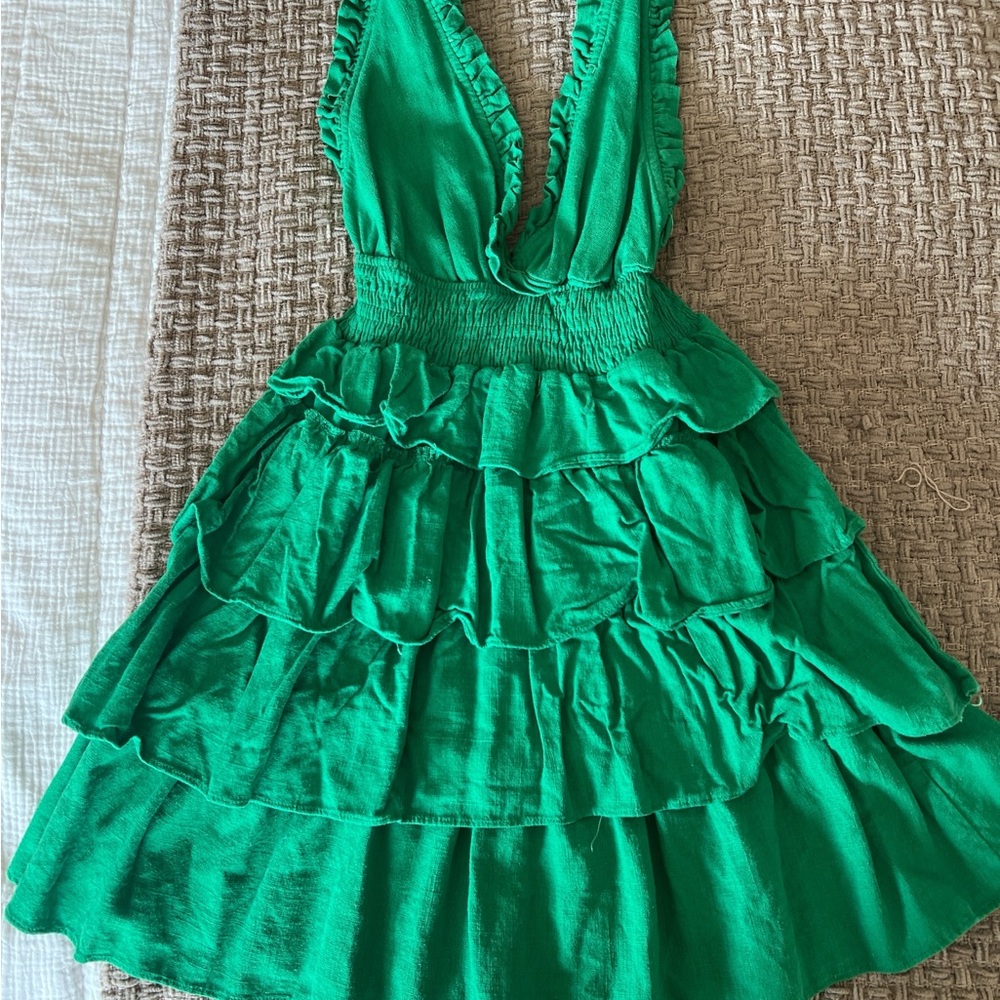 Green Ruffled Mini Dress
